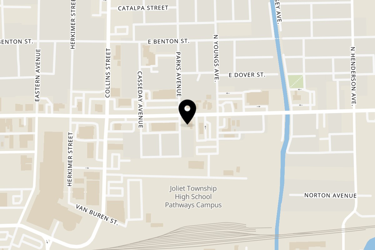 Map showing the location of Taquerias Atotonilco Joliet on 500 East Cass Street in Joliet
